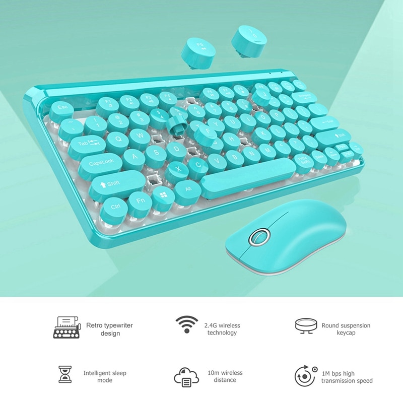 2.4G Wireless Keyboard Mouse Combo 84 Round Keys Cap Mechanical Keyboard with Ergonomics Mouse Kit for PC Laptop