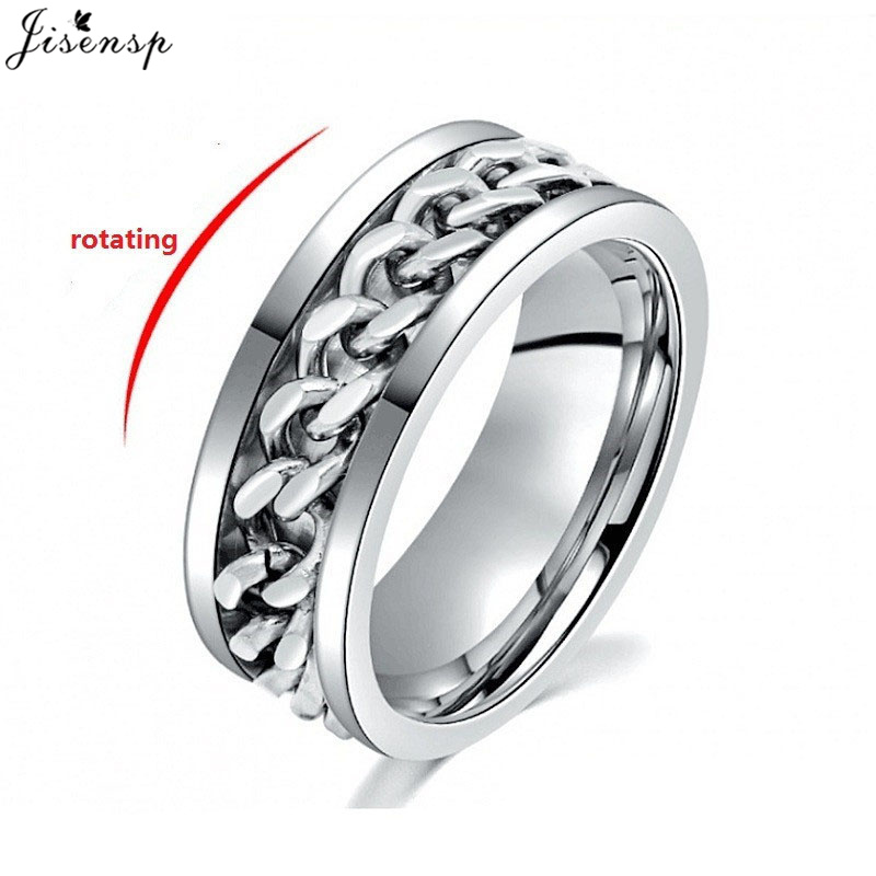 Cool Rotating Anxiety Fidget Rings Titanium Steel Chain Rotable Spinner Finger Ring for Men Women Punk Jewelry Bague Homme
