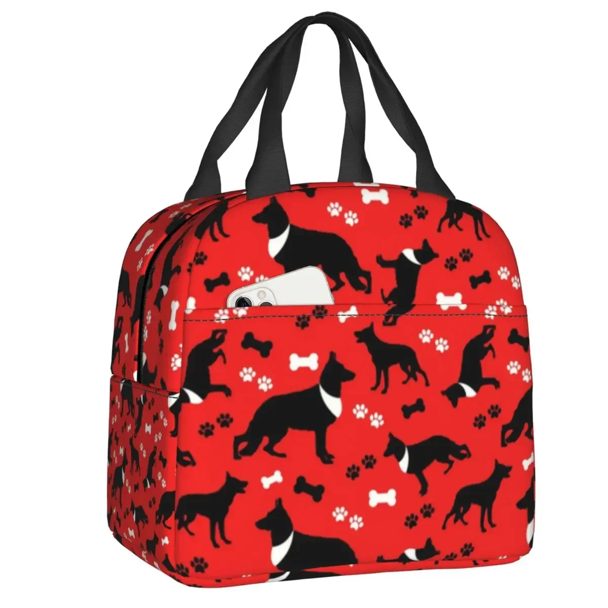 Fiambrera Kawaii de perro pastor alemán para mujer, amante de las mascotas, refrigerador térmico, bolsa de almuerzo con aislamiento para alimentos, escuela, niños y estudiantes: Oro