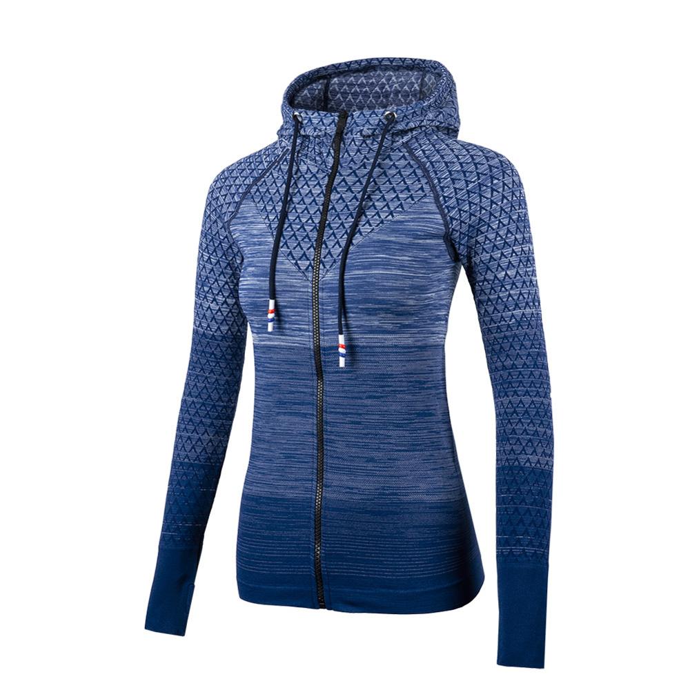 Gradiënt Zip Up Sport Jas vrouwen Dames Winter Yoga Running Actieve Outdoor Slim Fit Skimming Cut Elastische Soft Zip -Up Hoodie: S / Blue