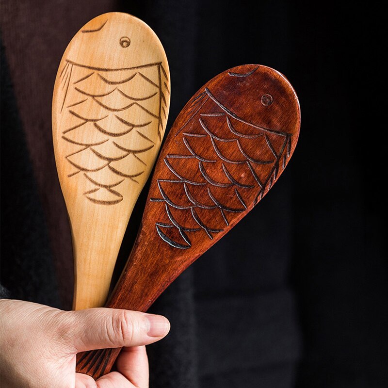 Cuchara de arroz china en forma de pescado, cuchara de arroz de madera, cuchara para servir postres y patatas, utensilios de cocina, 1 ud.