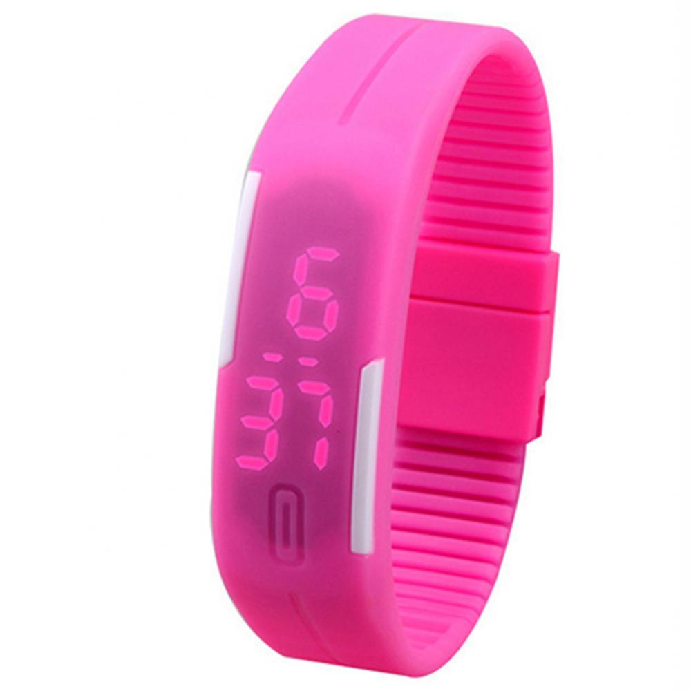 Montre-bracelet numérique en silicone pour hommes et femmes, LED rouge, bracelet de sport, montre-bracelet tactile,: Rose