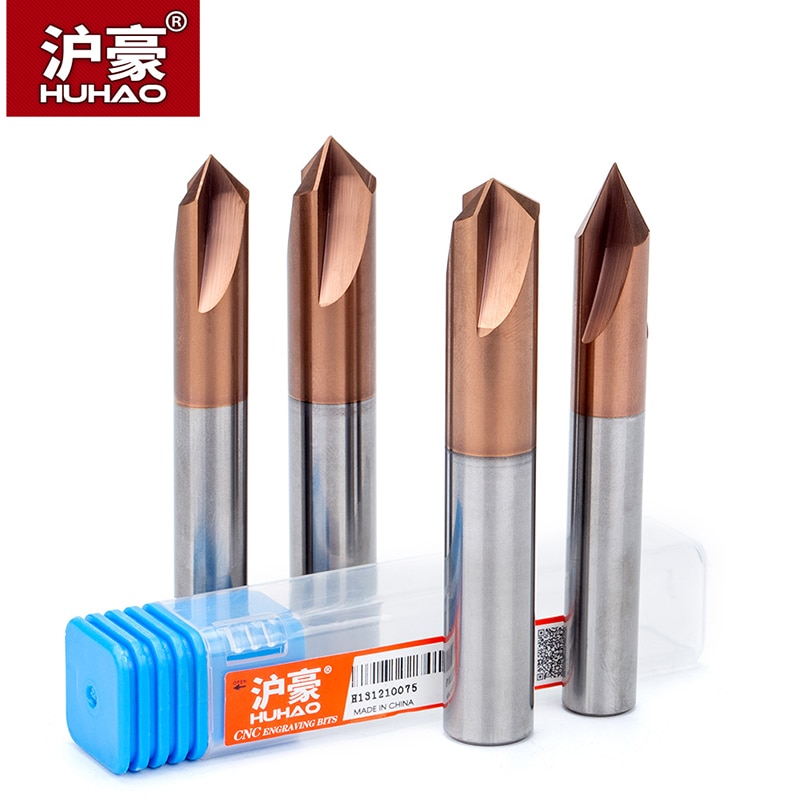 HUHAO 1PC Tungsten Carbide Straight Groove Chamfering Milling Cutter 60 /90 /120 Degrees CNC Tool For Engraving Machine End Mill