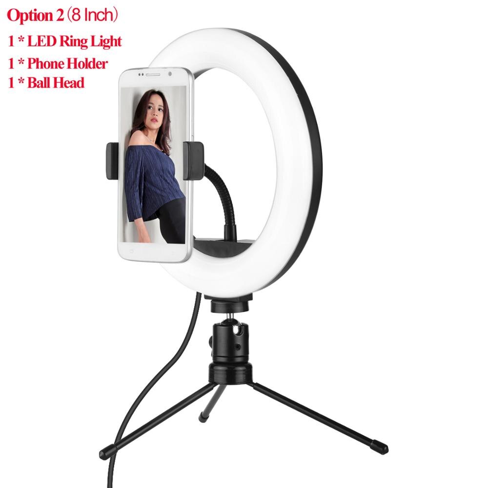 Photography 8" LED Ring Light Fill-in Lamp Built-in 72LED 10W Dimmable 2700-5500K+Ballhead Phone Holder for iPhone Huawei Xiaomi