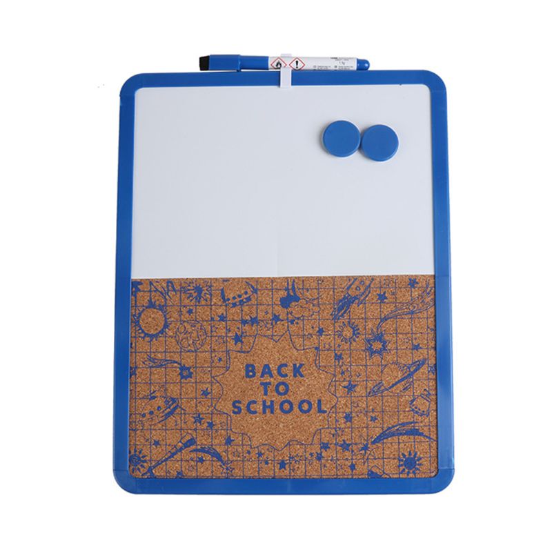 Pizarra magnética de dibujo, tablero de corcho para mensajes, combinación de tablón de anuncios y oficina,: Azul
