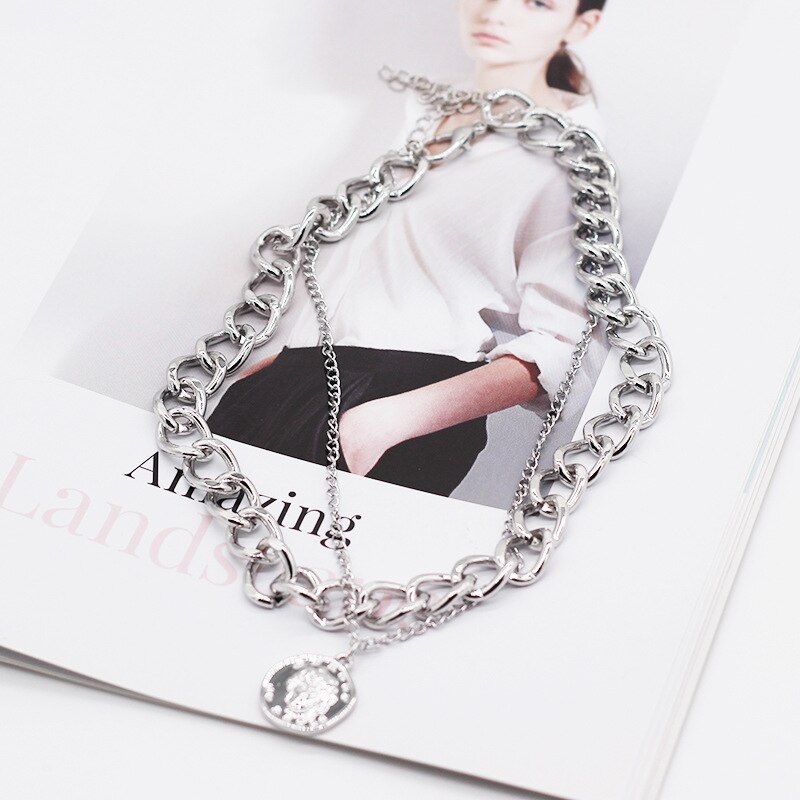 Estetyczna moda złoty kolor dwuwarstwowy wąż Chain Link Choker naszyjnik dla kobiet artystyczny wielowarstwowy urok biżuterii prezent: HZS-043Silver