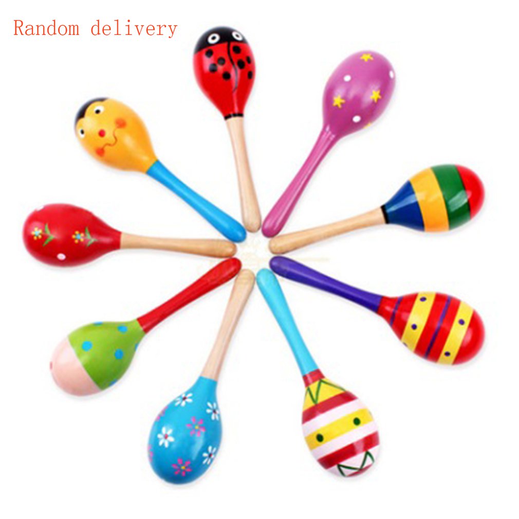 1Pcs Kleurrijke Houten Maracas Baby Kind Muziekinstrument Rammelaar Shaker Party Kinderen Speelgoed