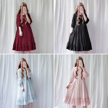 JSK Japan Style Lolita doll collar dress Vintage babydoll dress bishop sleeve Juicy pleated dress