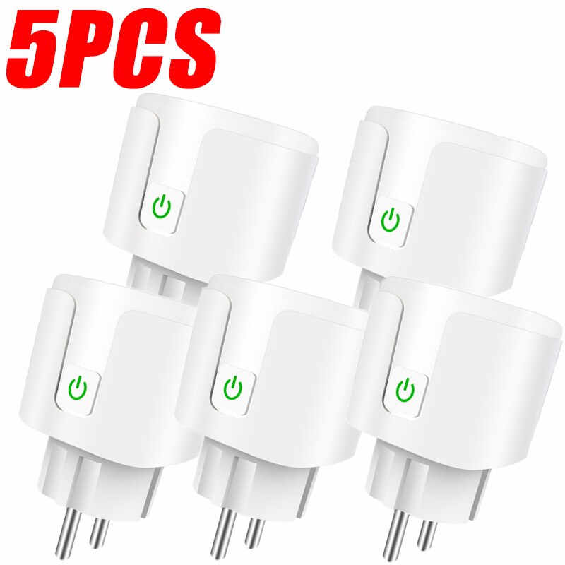 16A EU Smart Wifi Plug Smart Socket With Power Plug Monitor Smart Socket Outlet Works With Google Home Alexa Voice Control: 5PCS