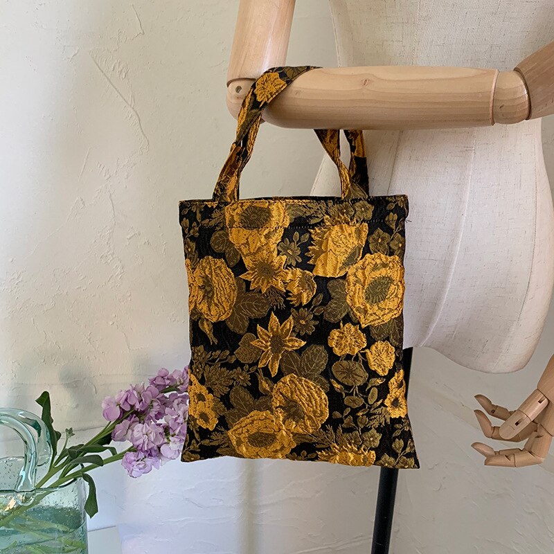 Vintage Doek Vrouwen Kleine Handtassen Jacquard Stof Dames Mini Handvat Tote Tas Mode Bloem Vrouwelijke Evening Clutch Purse: H