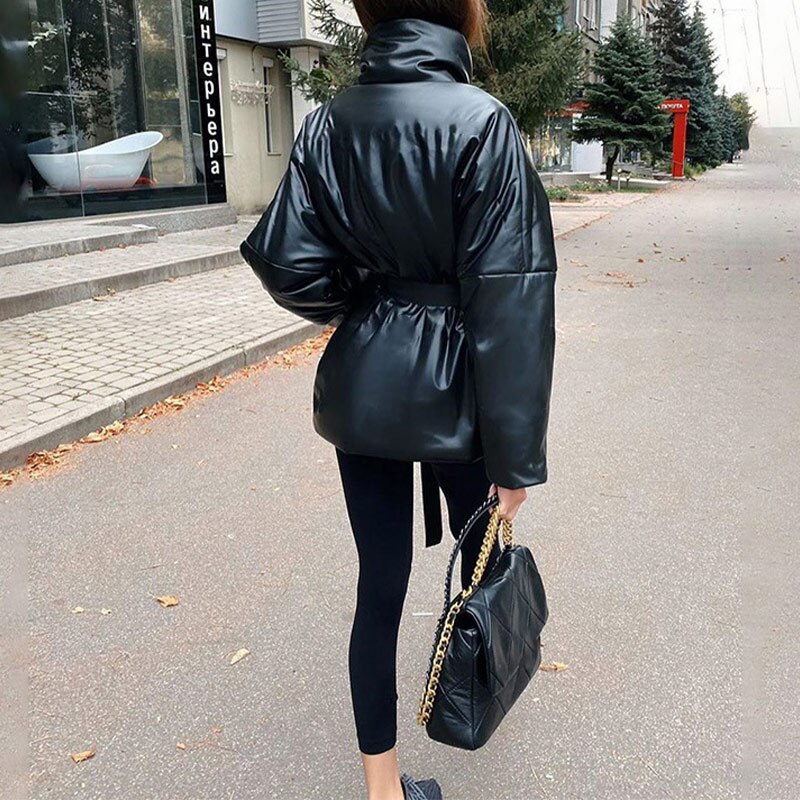 Parka de invierno para mujer, abrigo acolchado grueso, cinturón de algodón 95%, cuello alto, Parkas para mujer, abrigos, chaqueta acolchada cálida informal para mujer