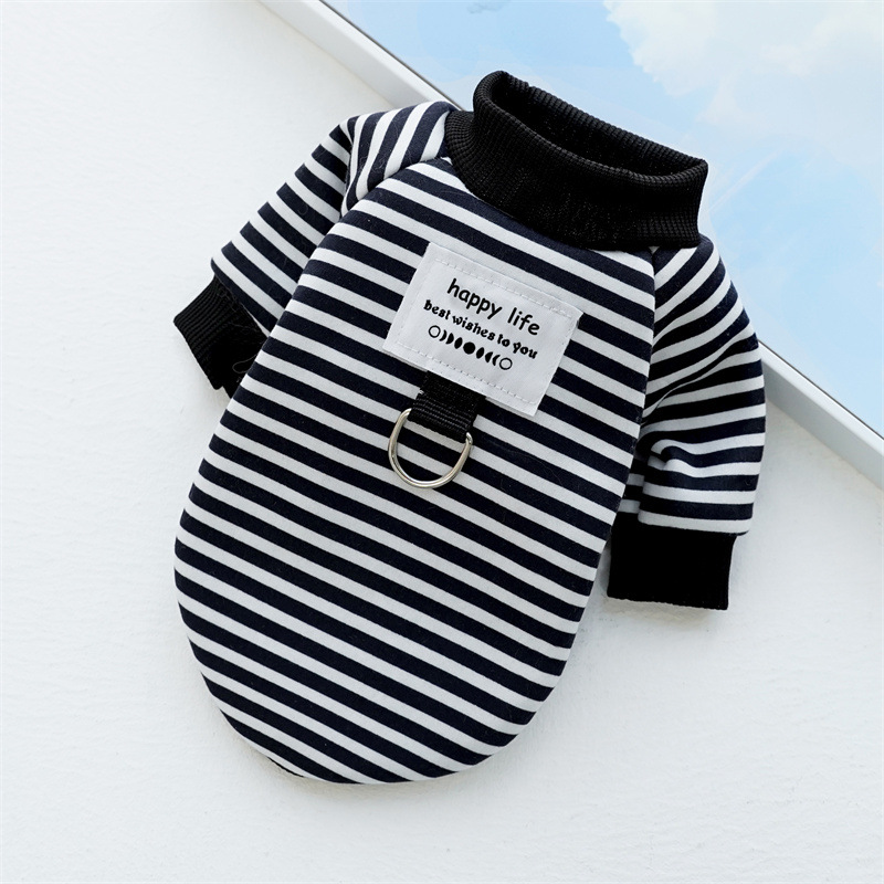 Dog Clothes for Small Dogs Striped Hoodies Autumn Winter Jacket Pet Pullover Dog Wram Coat Chihuahua Yorkie Puppy Sweatshirt: M / black
