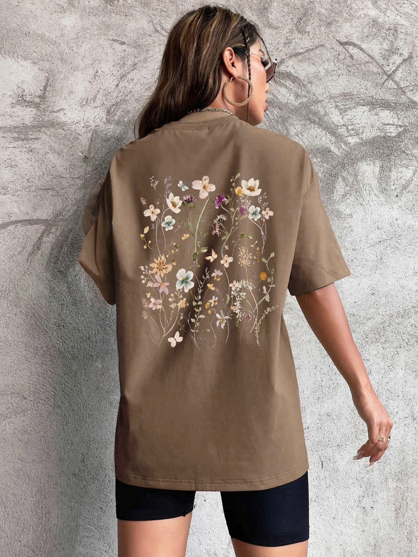 Lindas clusters de flores estampadas de algodão camisetas femininas casuais respiráveis macias manga curta tops soltos e confortáveis roupas de rua: XXXL / CÉU AZUL