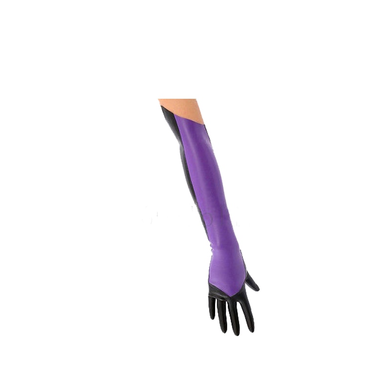 100% Latex Rubber Classic duurzaam Elastische Zwart en Paars lange handschoenen Maat XXS-XXL
