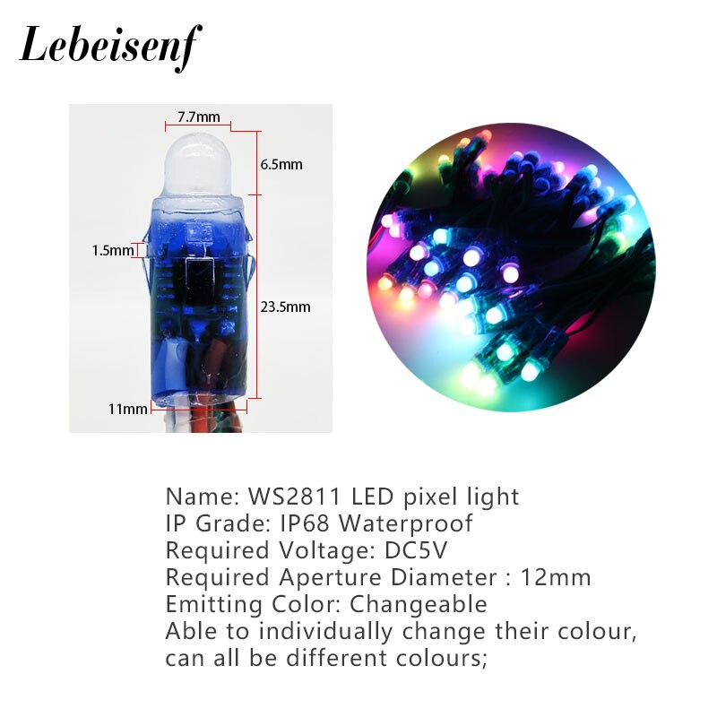 50 stücke 12mm WS2811 Volle Farbe LED Pixel Licht Modul DC 5V IP68 wasserdichte RGB farbe 2811 1903 IC Digital LED weihnachten Licht