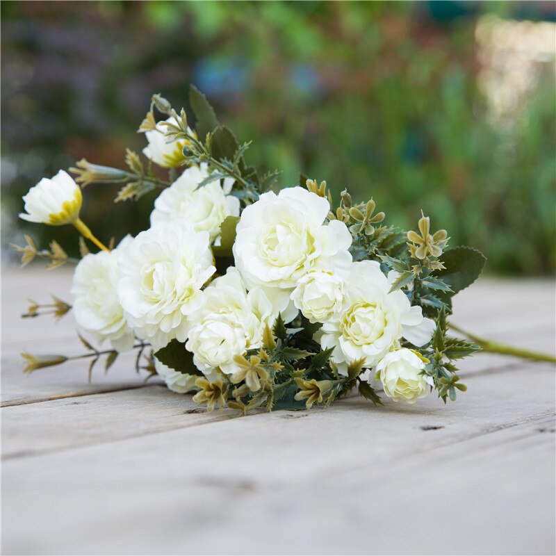 14 blomsterhoveder 1 stk smuk rose pæon kunstig silke blomst lille buket familiesammenkomst forår bryllup dekoration gettin: 3