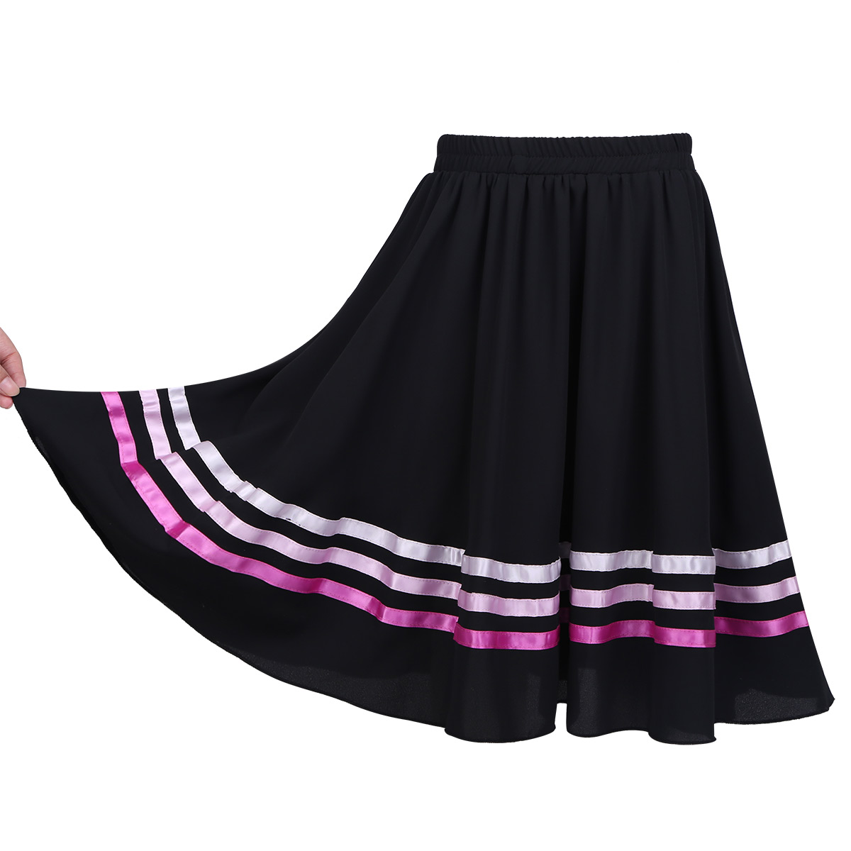 Jupes en mousseline de soie pour filles, taille élastique, Pull-On, rubans en cercle complet, jupe de Ballet, Costume de spectacle de danse sur scène