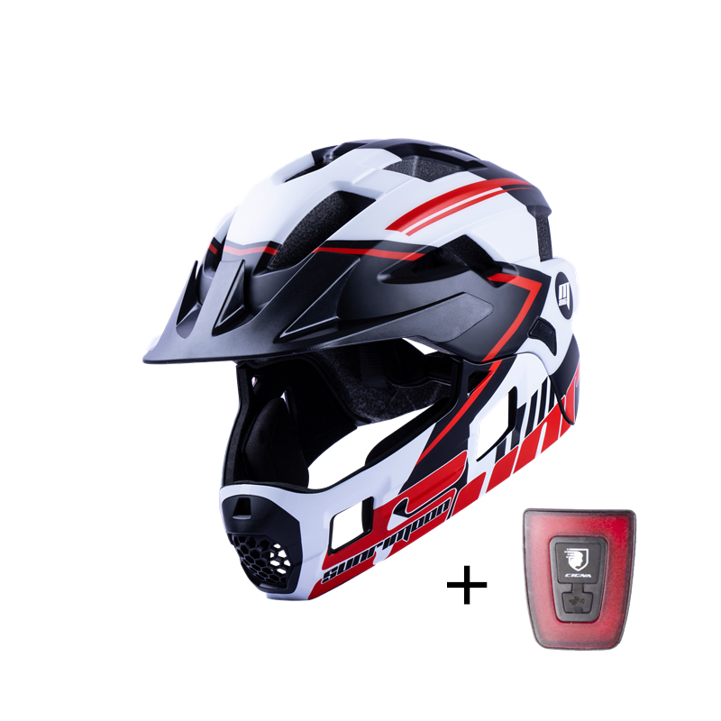 SUNRIMOON Full Face Pubike Push Bike Helmet Cycling with Taillight Detachable Outdoor Sports Safety Helmet Cascos Ciclismo Mtb: White With Light