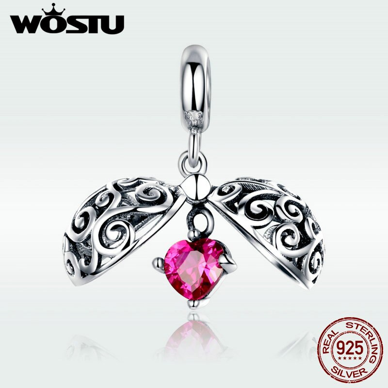 WOSTU Einzigartige 100% 925 Sterling Silber Offenen Herzen Charme Liebe Perlen Fit Original Armband Anhänger Halskette Schmuck, Der DXC1114