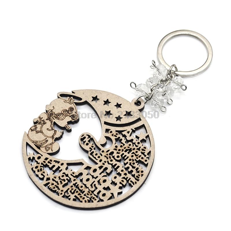 QX2E Key Ring Round Hang Hoop Angel Boys Girls Love Holy Grail Cross Wooden Pendants Keychain DIY Wedding Decorations: 4