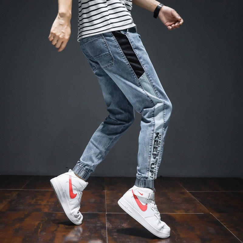 7XL Jeans Streetwear de los hombres pantalones vaqueros vaquero Color azul pantalones Harem Hombre de empalme de estilo japonés Joggers de Hip Hop pantalones vaqueros