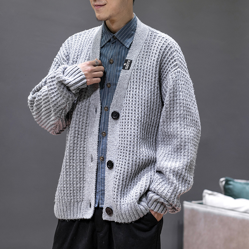 Winter Cardigan Men Solid Color Casual V-neck Knit Sweater Jacket Men Streetwear Wild Loose Sweter Male Clothes M-3XL