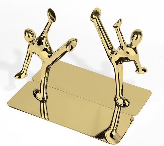 Kicking type book end Metallic European Book stand Book holder: Gold