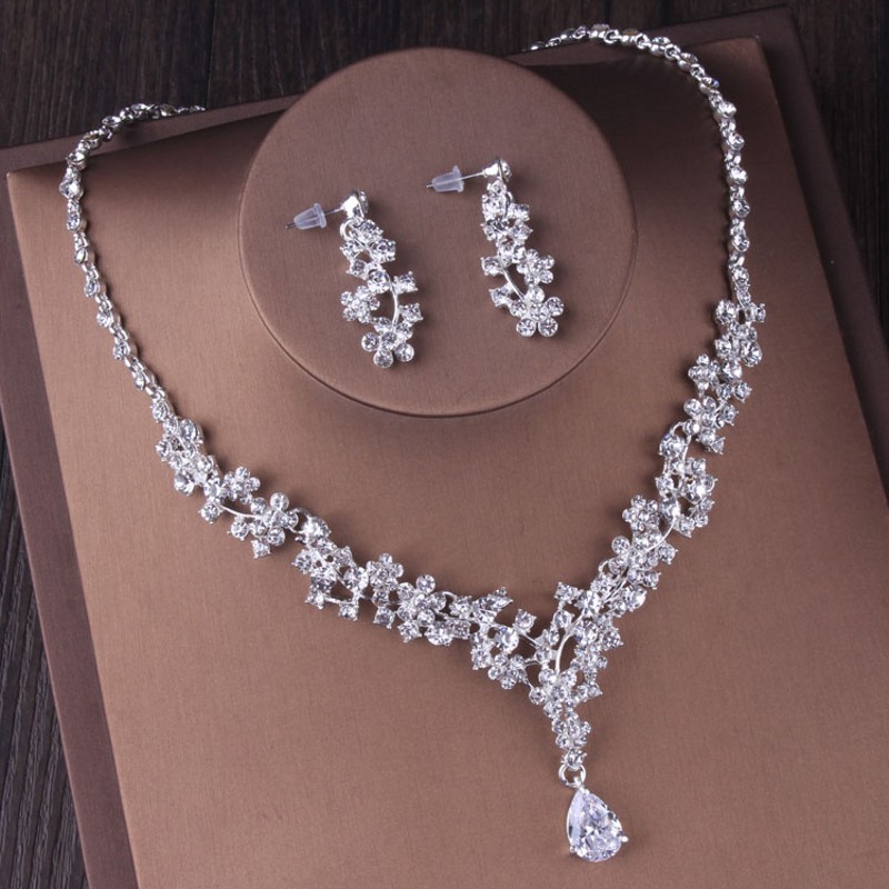 Barokke Luxe Kristal Bruids Sieraden Sets Strass Tiara Pageant Crown Choker Kettingen Oorbellen Bruiloft Dubai Sieraden Set