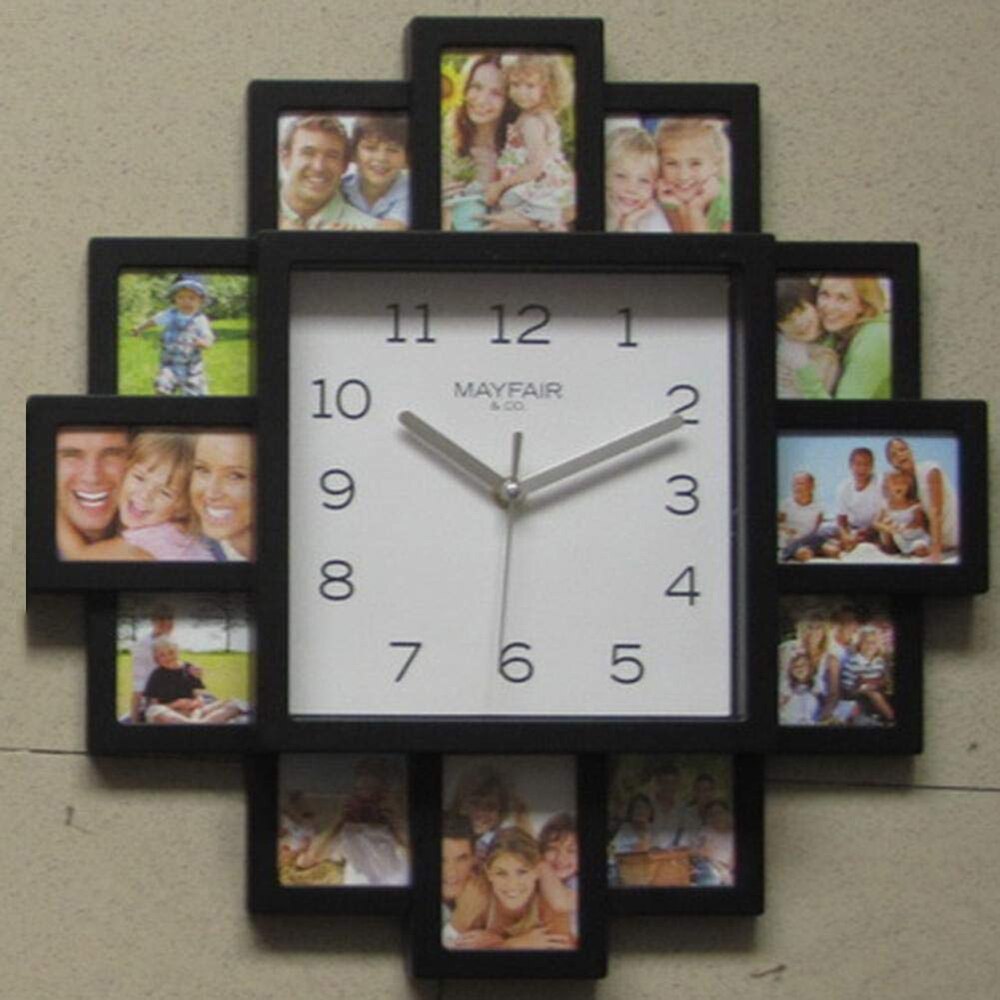 16 Inch Photos Wall Clock Photo Frame Clock For Photographs Multi Aperture Collage Picture Display With 12 Pictures Available