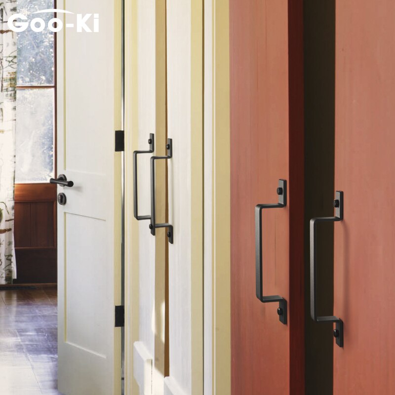 Goo-Ki Carbon Steel Barn Door Handle Sliding Door Handle Modern Wooden Door Handle Pull and Flush Sliding Barn Door Handle Set