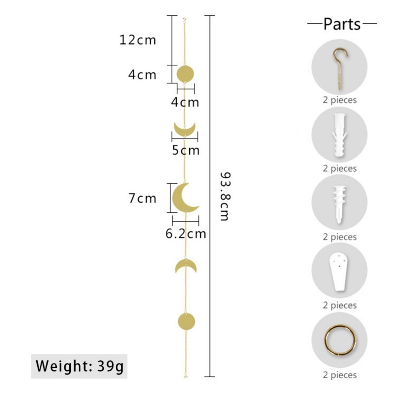 Pièce ronde en métal à suspendre en forme de soleil et de lune, décoration murale avec chaînes pour salon, affichage de photos