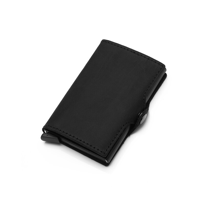 DIENQI Leather Anti Rfid Bank Card Holder Slim Mini id Credit Cardholder Pop Up Security Wallet Creditcard Purse Case Protection: Black