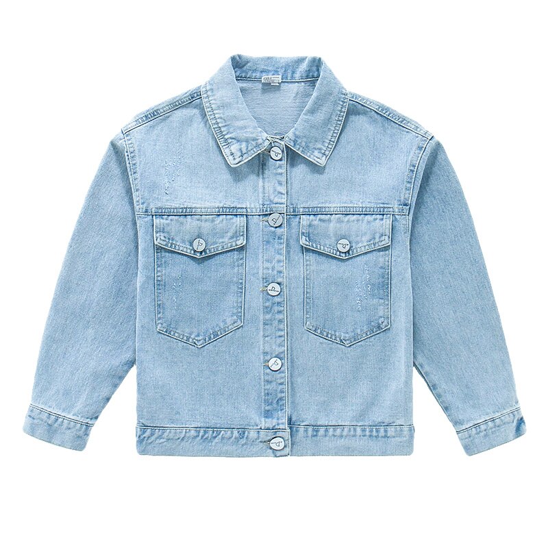 Höst barn ytterkläder tjejer jeans bära bomull jeansjacka ledig metallknapp blå jeans kappor cowboy 10 år barn kostym: 5t