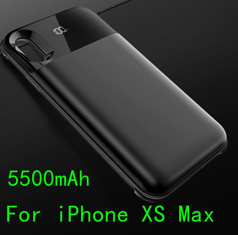 Smart Digital Display Battery Charger Case For iPhone X XS Max Wireless Power Back Separate Charging Battery Case For iPhone XR: XS Max-Black