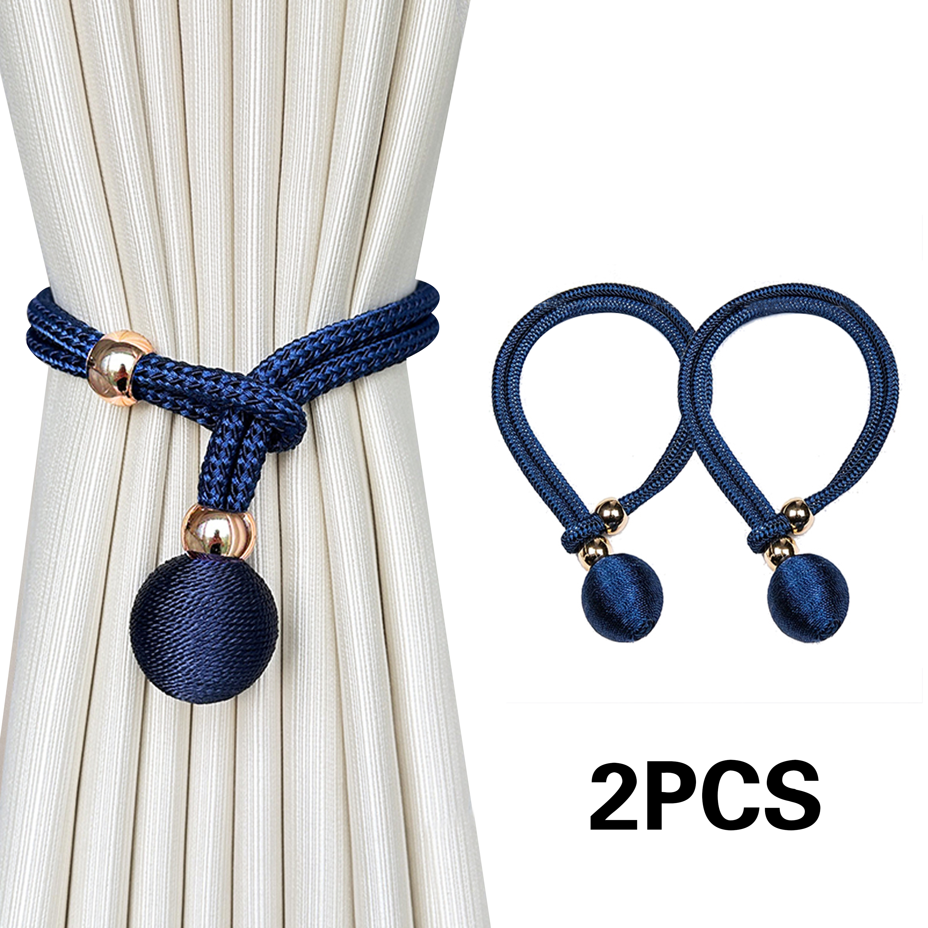 Bridas para cortinas de bolas francesas de lujo ajustables, duraderas, fáciles de instalar, sin necesidad de perforación, para dormitorio y sala de estar, 2 uds.: Azul