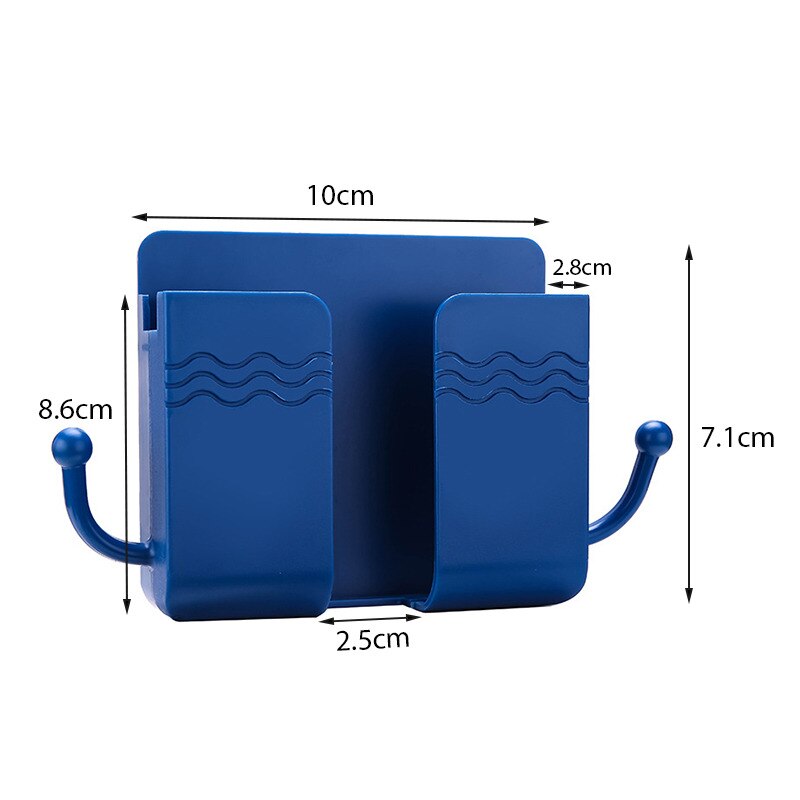 Wall Mounted Storage Box Mobile Phone Plug Holder Stand Rack Remote Control Storage Organizer Case For Air Conditioner TV: 2-blue