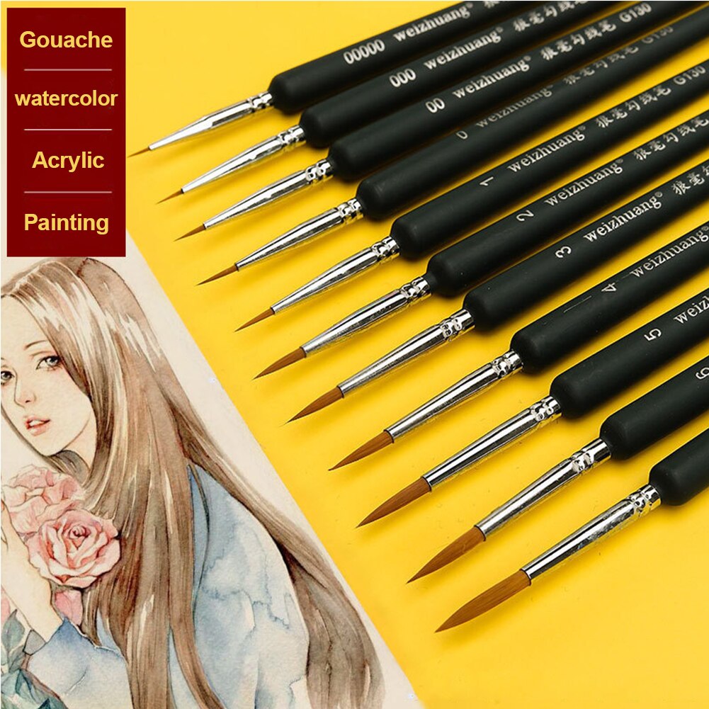 4 Teile/satz Wiesel Haar Aquarell Pinsel Stift Kunst Pinsel Holzgriff Haken Linie Stift für Gouache Öl Acryl malerei