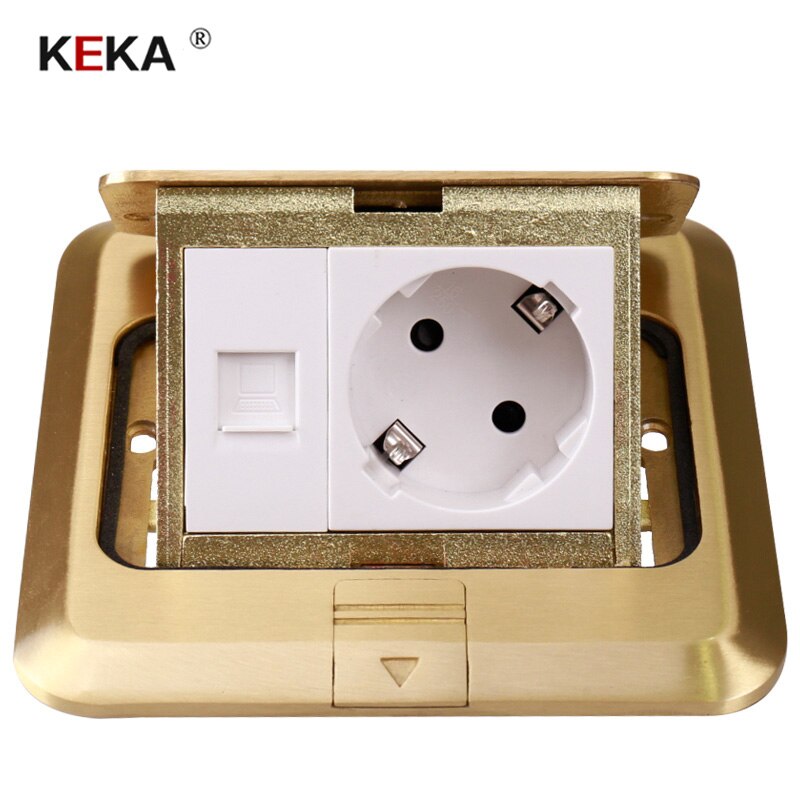 KEKA floor socket EU Plug power socket all bronze gold panel pop socket with rj45 computer Outlet Waterproof embedded ground RU