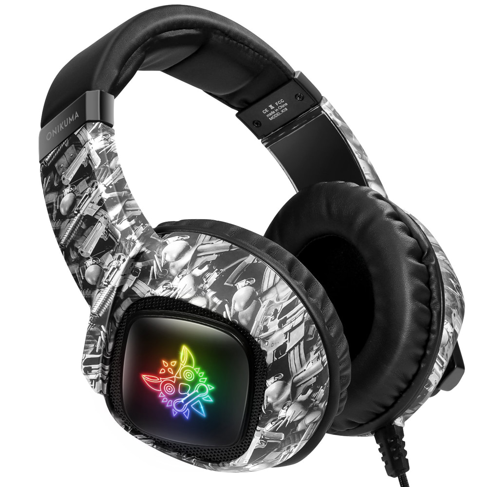 ONIKUMA K19 3.5mm Wired Gaming Headset with Mic casque Camo PC Stereo Headphones LED Light for Xbox One/Laptop Tablet/Phone
