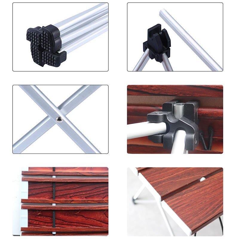 Wood Grain Outdoor Folding Table Aluminum Portable Picnic Barbecue Table Camping Table