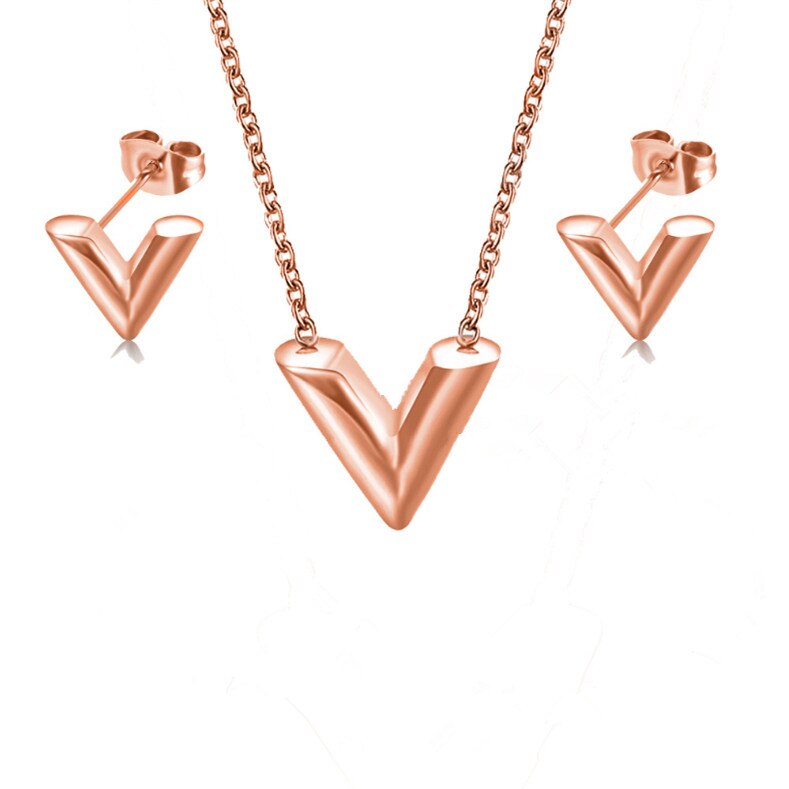 jewelry set, jewelry set Letter “V" Silver Earring Necklace Beauty Women AGMXEHXL-S