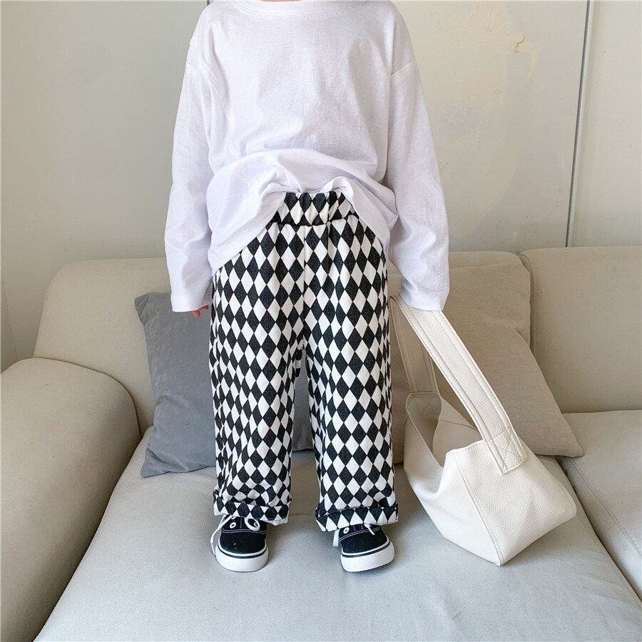 1428C Kinderen Casual Rechte Broek Lente Herfst 2022 Diamant-Vormige Jongen Casual Broek Dambord Broek Meisje Broek