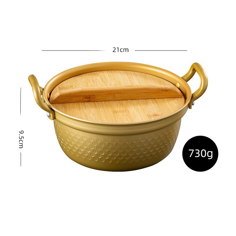 Olla de sopa dorada de 21cm con tapa de bambú, recipiente antiadherente para freír la nieve, cuenco para fideos instantáneos, olla de leche, utensilios de cocina