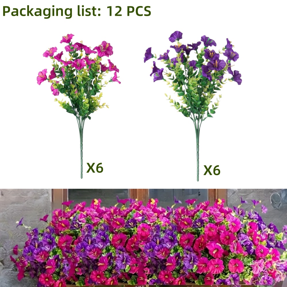 12 st konstgjorda blommor morgongloria - utomhusdekor, färgglad prästkrageplanter - ytterdörr, veranda, uteplats, fönsterlåda - heminredning: Grön