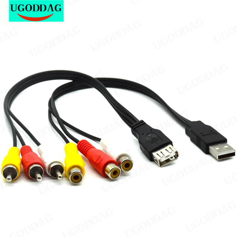Adaptador USB macho a 3 RCA hembra, convertidor de Audio, Cable de vídeo AV A/V, Cable USB a RCA para HDTV, TV, Cable de televisión, 1 ud.