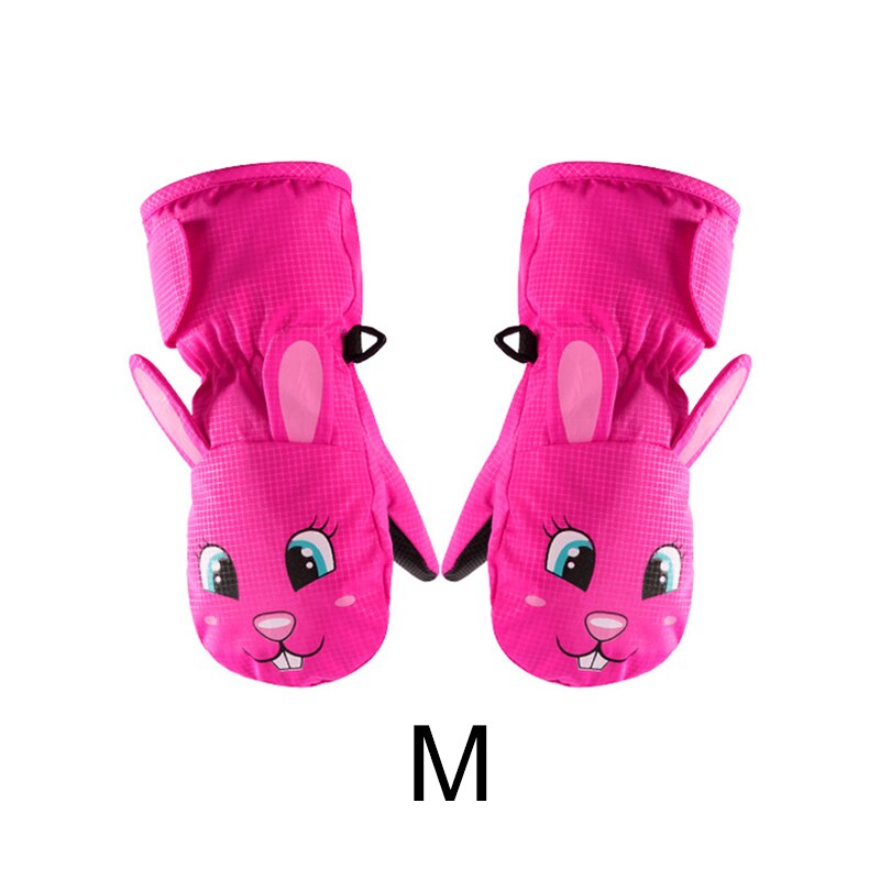 Crianças luvas de esqui, inverno mais veludo crianças meninas bonito dos desenhos animados impermeável à prova de vento antiderrapante luvas quentes: rose red-M