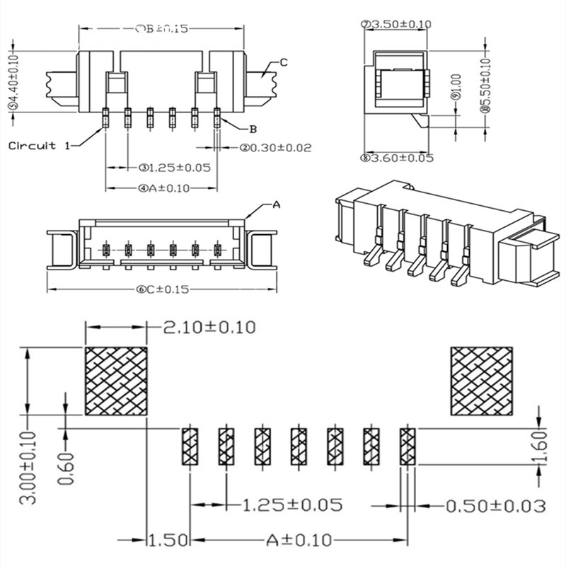 10 Sets Jst 1.25 Mm Connector Horizontale Smd Socket 1.25 Toonhoogte Pin Header 2P/3P/4P/5 P/6P/7P/8P/9P/10Pin Voor 1.25mm Plug