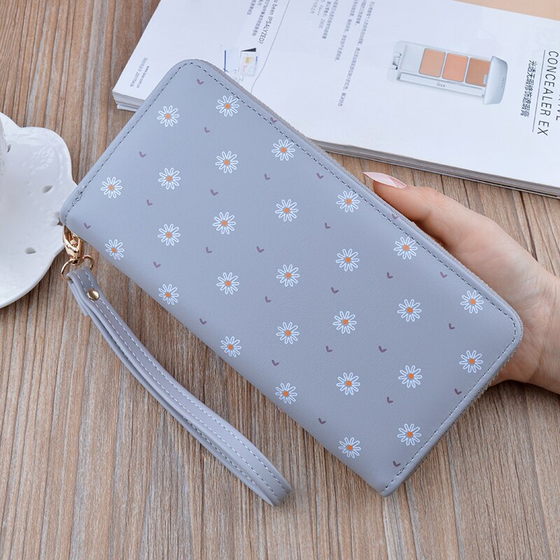 Laamei mulheres carteira longa flor impressão feminina carteiras embreagem senhora bolsa zíper telefone bolso titular do cartão das senhoras sacos de titular do cartão: gray