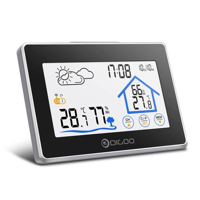 Digoo DG-TH8380 Thermomètre sans fil Hygromètre Station météo à écran tactile avec thermomètre Capteur de prévision extérieur Horloge Réveil Capteur de température: Default Title