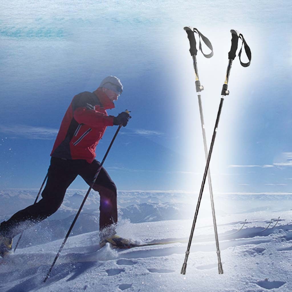 Outdoor Winter Handle Ski Poles 5 Knots Aluminum Folding Mountaineering Crutch Tungsten Tip Climbing Sport Trekking Pole#40